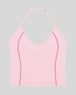TrackLine Halter Yoga Top in pink with contrast stitching front view