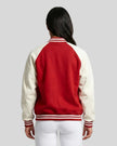 Model wearing TrackLine Heritage Jacket in Garnet with Apricot back view
