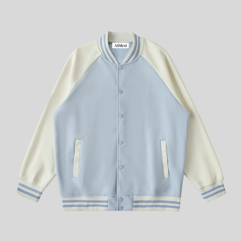 TrackLine Heritage Jacket in Light Blue with Apricot front view