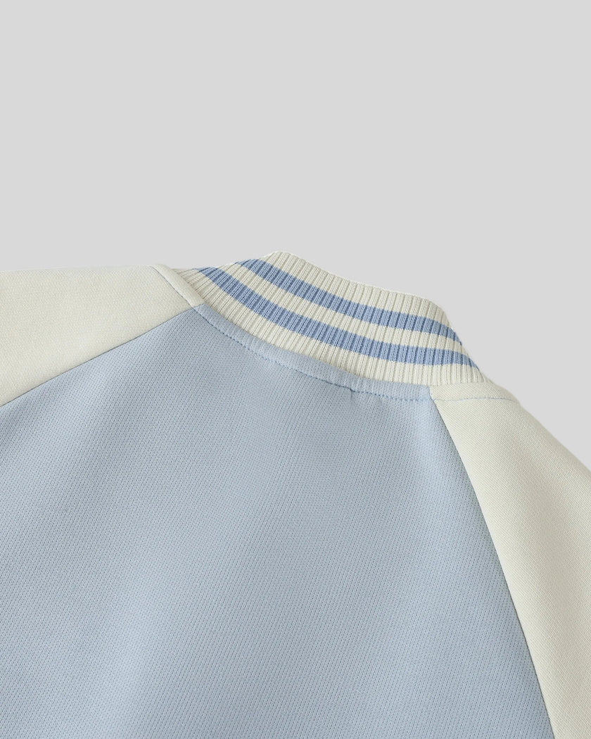 Back collar detail of TrackLine Heritage Jacket in Light Blue with Apricot