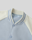 Striped varsity collar detail of TrackLine Heritage Jacket in Light Blue with Apricot
