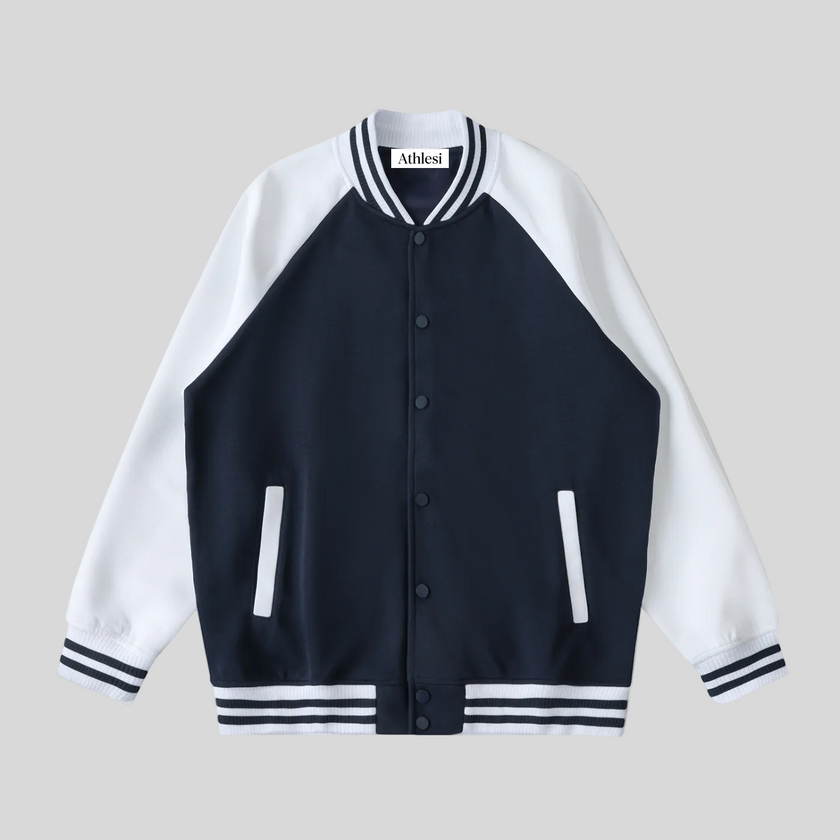 TrackLine Heritage Jacket in Navy Blue with White front view
