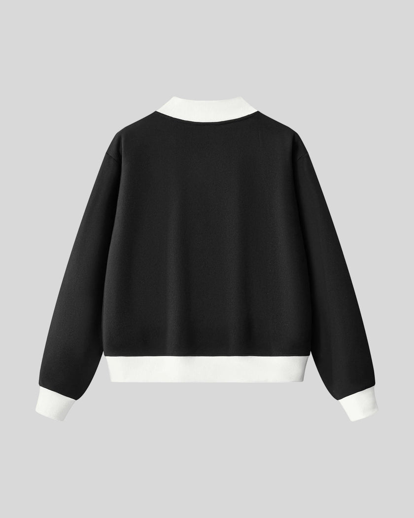 Athlesi TrackLine Heritage Sweatshirt in black with white contrast trim, back view