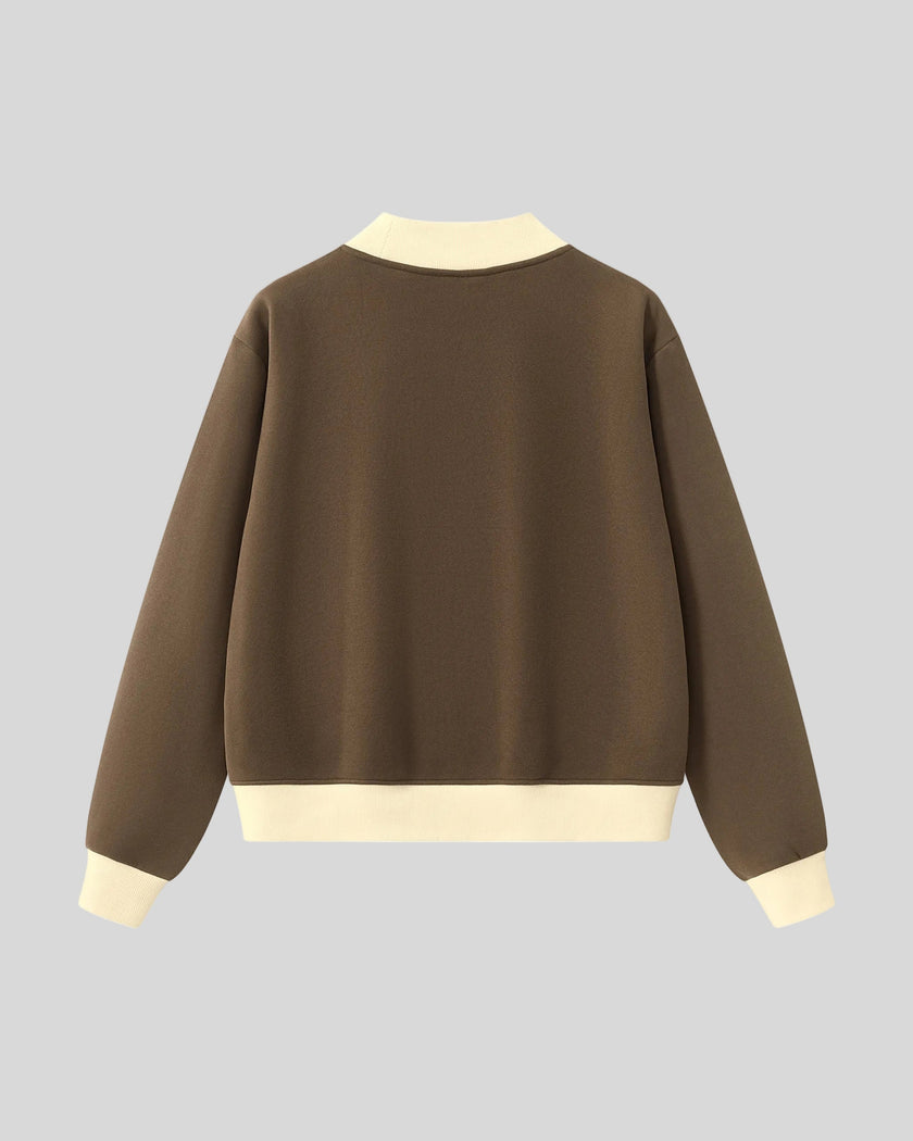 Athlesi TrackLine Heritage Sweatshirt in brown with apricot contrast trim, back view