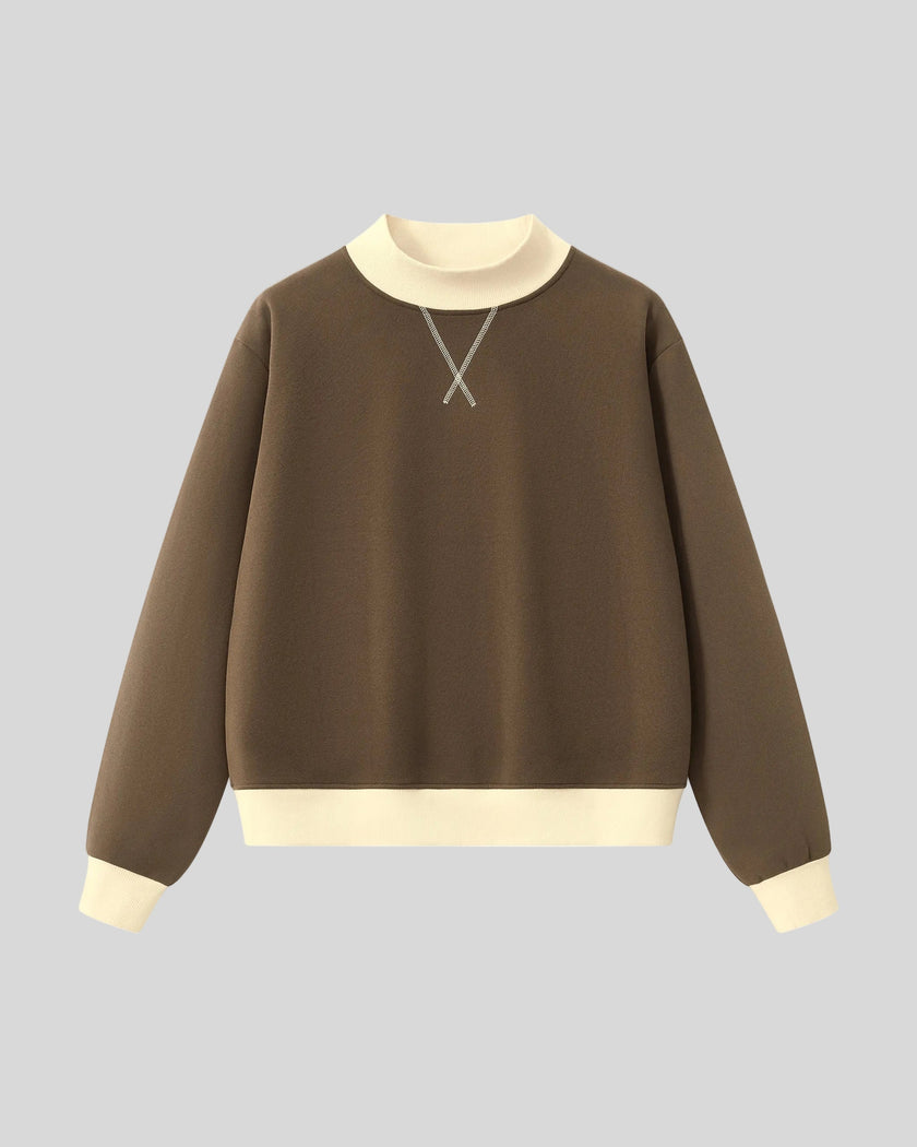 Athlesi TrackLine Heritage Sweatshirt in brown with apricot contrast trim, front view