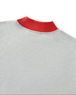 Close-up of the red ribbed back neckline on the flower gray Athlesi TrackLine Heritage Sweatshirt