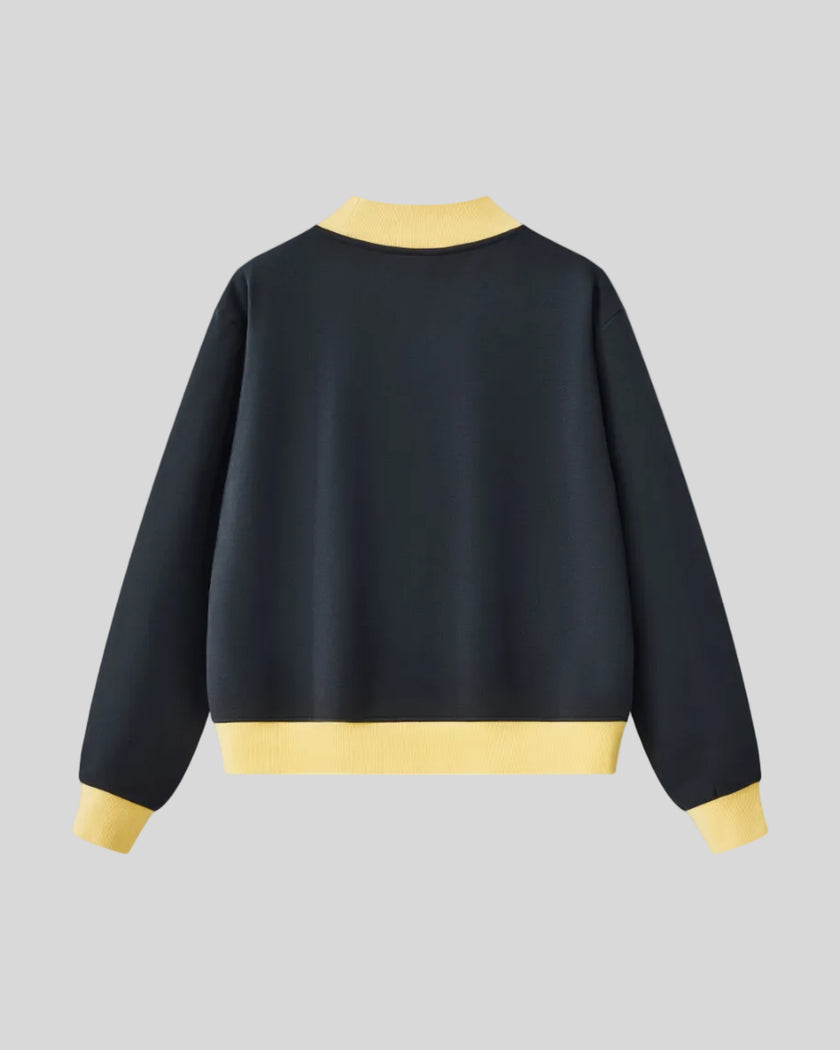 Athlesi TrackLine Heritage Sweatshirt in navy blue with yellow contrast trim, back view