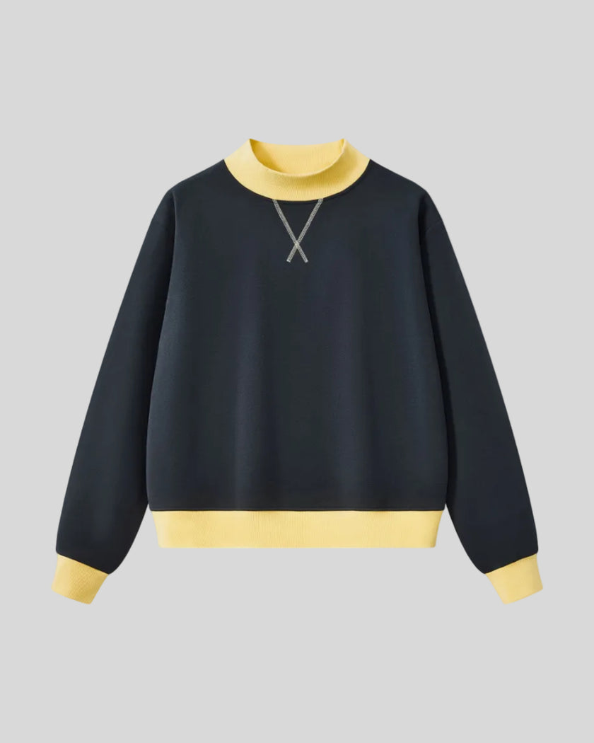 Athlesi TrackLine Heritage Sweatshirt in navy blue with yellow contrast trim, front view