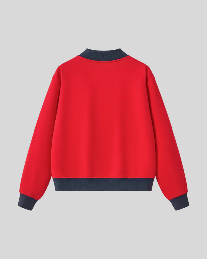 Athlesi TrackLine Heritage Sweatshirt in red with navy blue contrast trim, back view