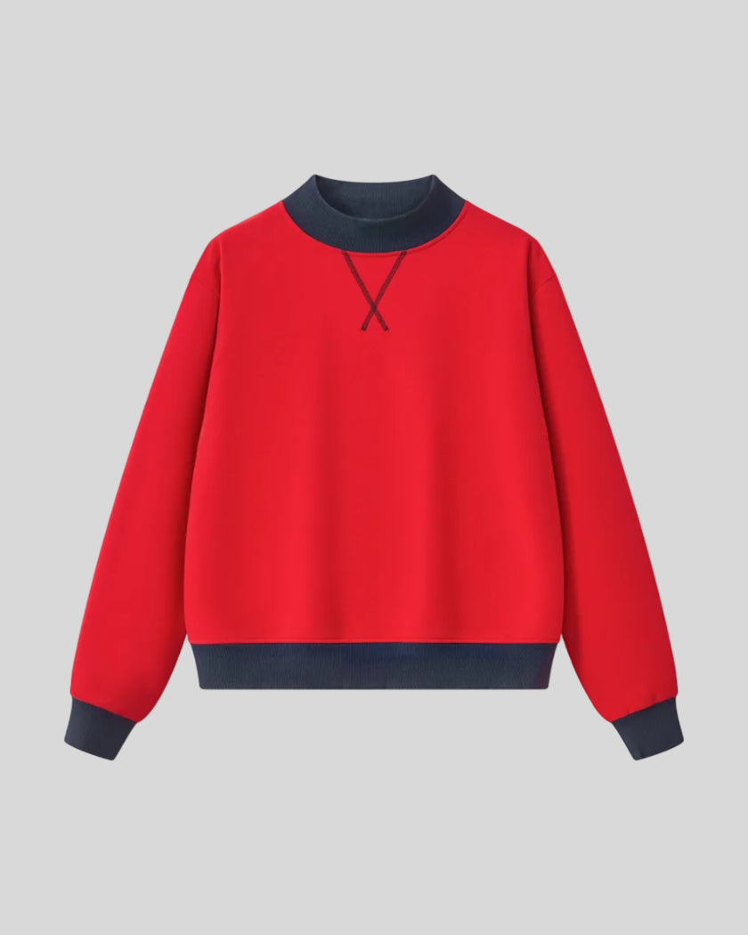 Athlesi TrackLine Heritage Sweatshirt in red with navy blue contrast trim, front view