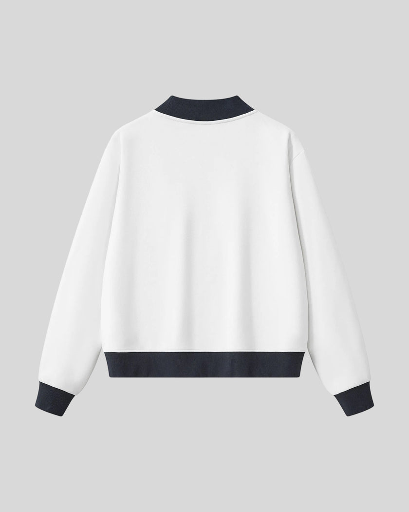 Athlesi TrackLine Heritage Sweatshirt in white with black contrast trim, back view