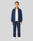 Child wearing the TrackLine Junior Club Jacket in Royal Blue with open zipper front view