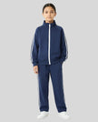 Child wearing the TrackLine Junior Club Jacket in Royal Blue fully zipped front view