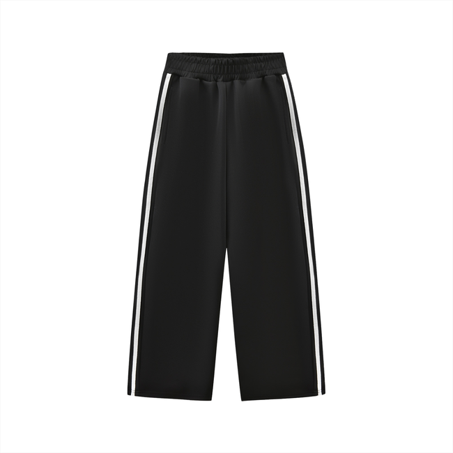 TrackLine Junior Club Pants in Black with contrast side stripes front view