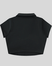 Back view flatlay of the Athlesi TrackLine Lapel Crop Top in black