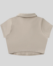 Back view flatlay of the Athlesi TrackLine Lapel Crop Top in light coffee