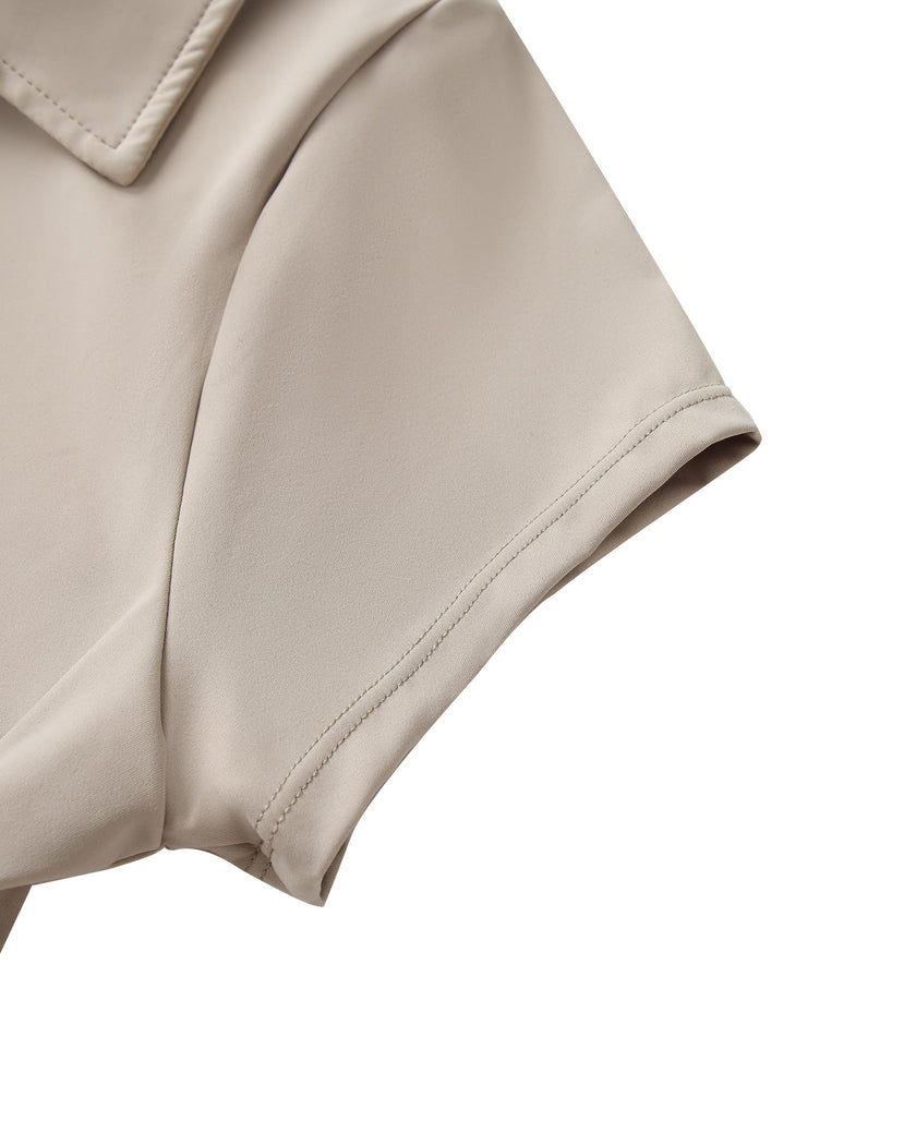 Sleeve hem detail closeup of the Athlesi TrackLine Lapel Crop Top in light coffee