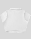 Back view flatlay of the Athlesi TrackLine Lapel Crop Top in white