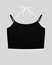 TrackLine Lounge Halter Tank in black and white front view with dual-strap halter design