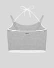 Back view of TrackLine Lounge Halter Tank in flower gray with contrast white trim