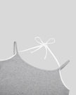 Front neckline closeup of TrackLine Lounge Halter Tank featuring contrast binding detail