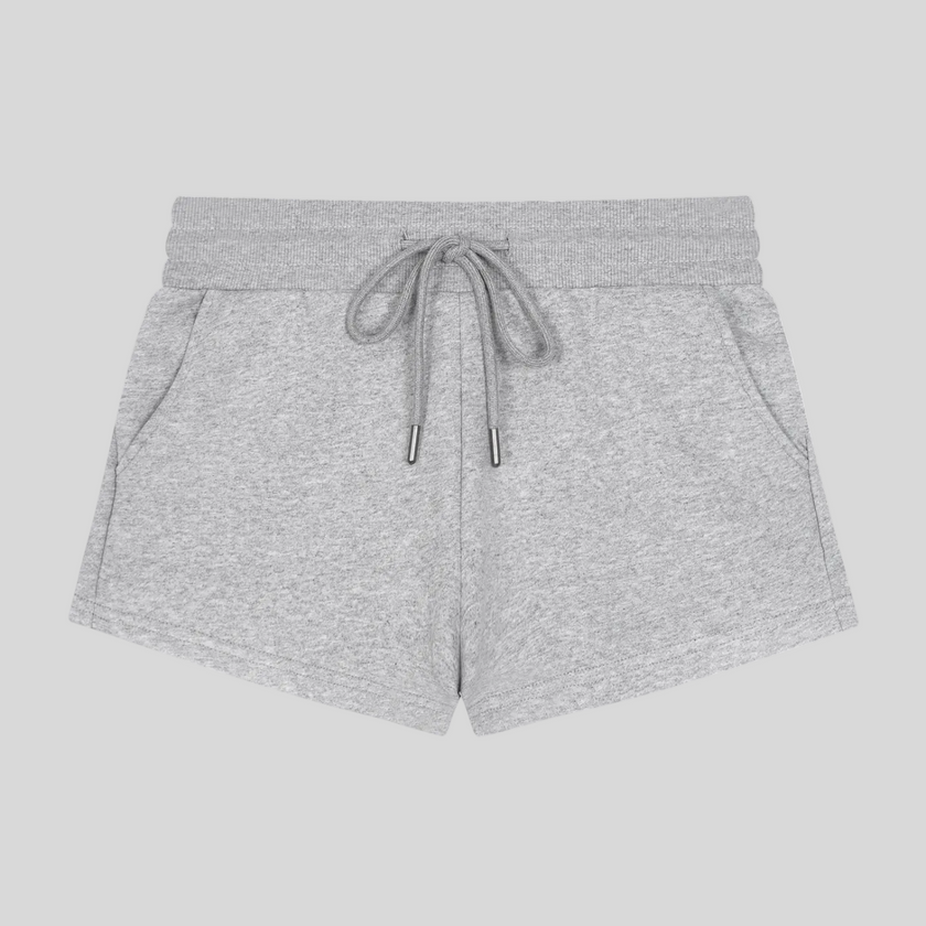 Front flatlay view of TrackLine Lounge Shorts in flower gray with drawstring waistband