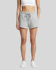 Model wearing TrackLine Lounge Shorts in flower gray front view