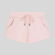 Front flatlay view of TrackLine Lounge Shorts in pink with drawstring waistband