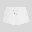 Front flatlay view of TrackLine Lounge Shorts in white with drawstring waistband