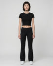 Full body front view of TrackLine Lounge Sweatpants and Trackline Lounge Tee in black