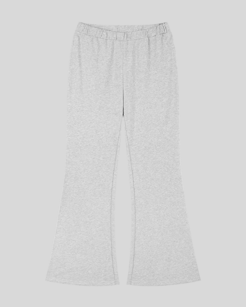 Front flatlay of TrackLine Lounge Sweatpants in flower gray with retro flared silhouette