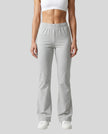 Woman wearing TrackLine Lounge Sweatpants in flower gray front view with relaxed flared silhouette