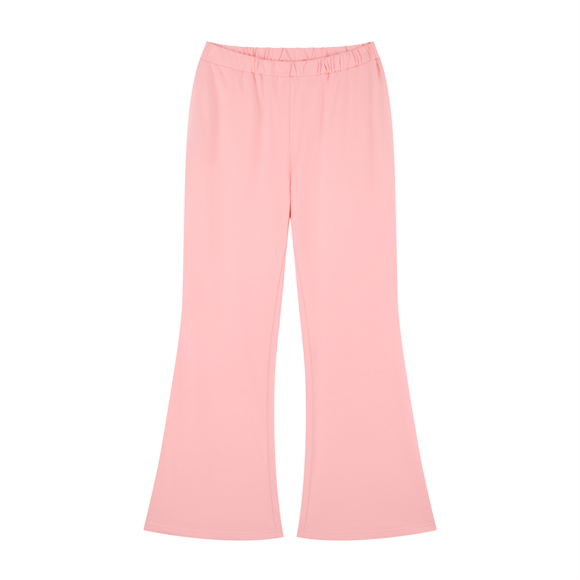 Front flatlay of TrackLine Lounge Sweatpants in pink with retro flared silhouette