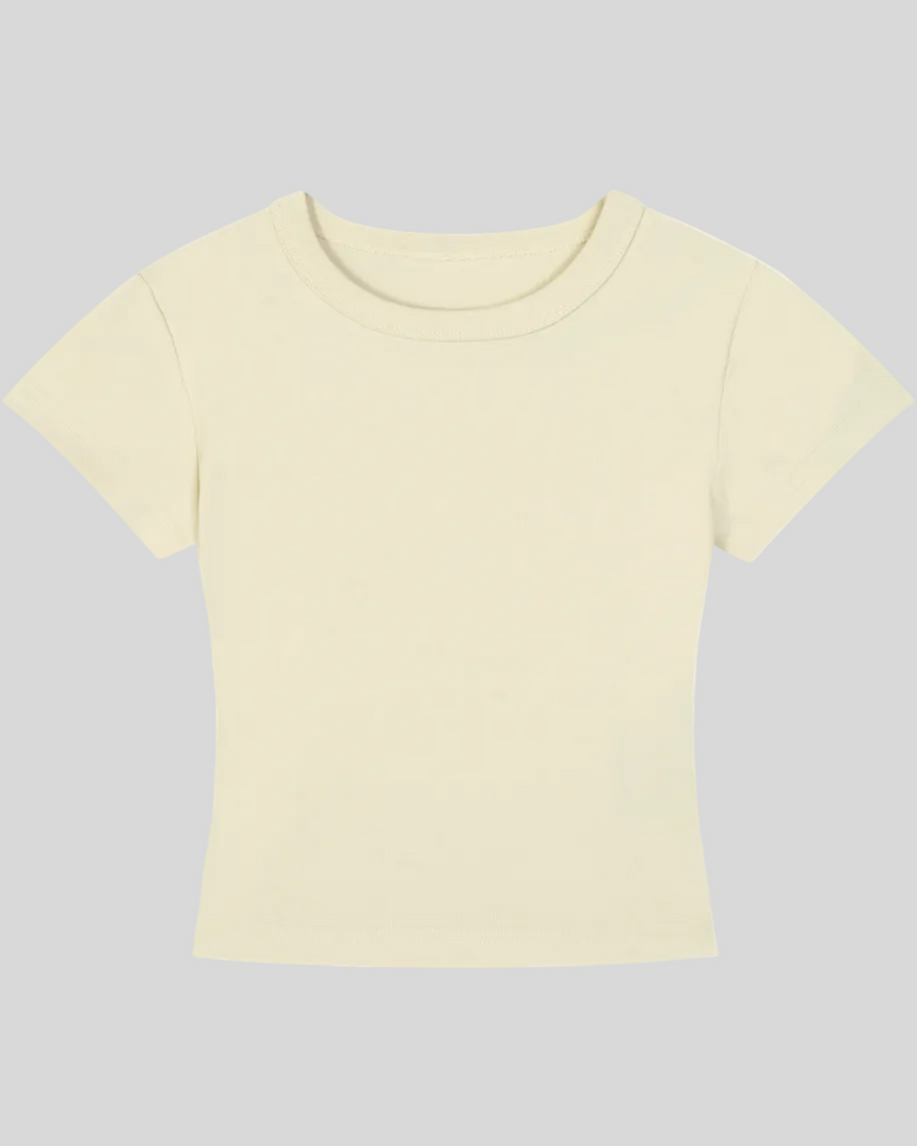 Front view of TrackLine Lounge Tee in apricot with slim fit silhouette