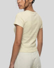 Back angle view of TrackLine Lounge Tee showing fitted silhouette