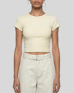Front view of model wearing TrackLine Lounge Tee