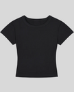 Front view of TrackLine Lounge Tee in black with slim fit silhouette