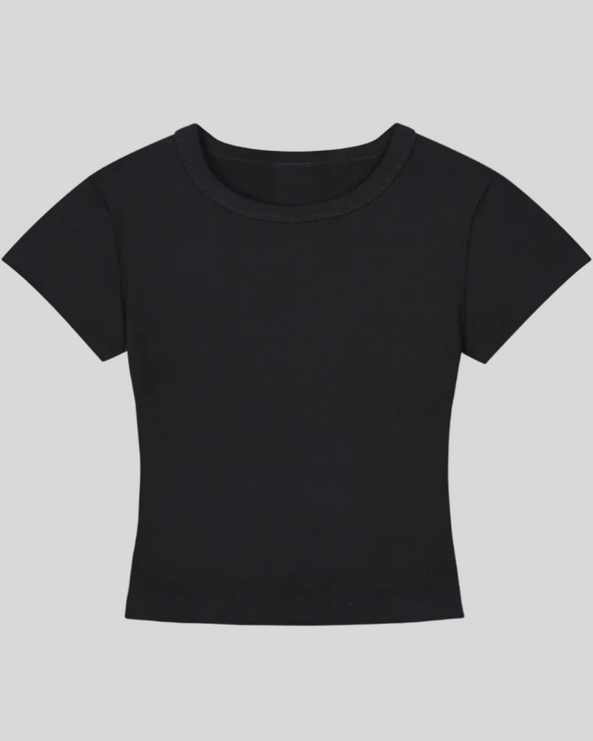 Front view of TrackLine Lounge Tee in black with slim fit silhouette