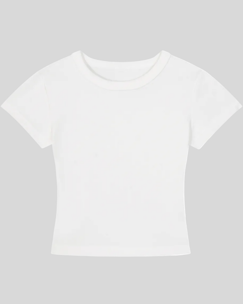 Front view of TrackLine Lounge Tee in white with slim fit silhouette