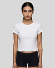 Model wearing TrackLine Lounge Tee in white front view
