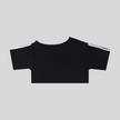 Back view flatlay of the Athlesi TrackLine Off-Shoulder Tee in black