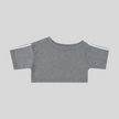 Athlesi TrackLine Off-Shoulder Tee in gray with sporty stripe sleeve detailing shown in flatlay front view