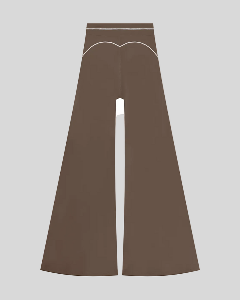 TrackLine Outline Flared Pants in Coffee back view showcasing the sculpting back seam and flared silhouette