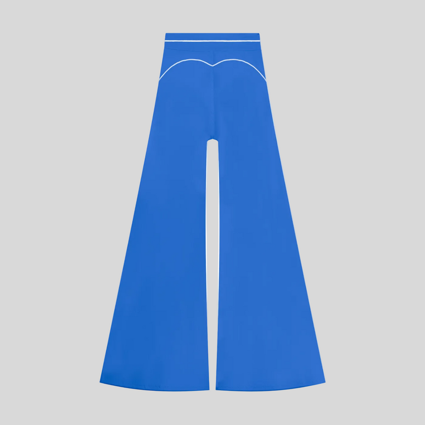 TrackLine Outline Flared Pants in Colorful Blue back view showcasing the sculpting back seam and flared silhouette