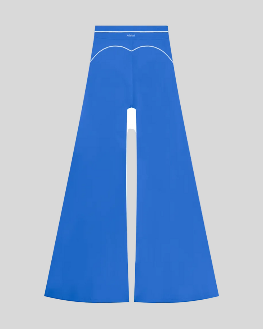 TrackLine Outline Flared Pants in Colorful Blue back view showcasing the sculpting back seam and flared silhouette