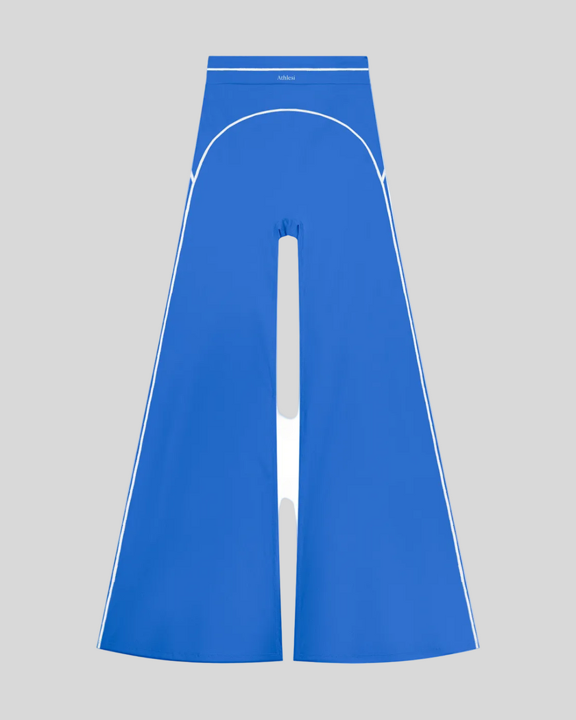 TrackLine Outline Flared Pants in Colorful Blue front view featuring a high-rise waistband, contrast piping, and flared leg