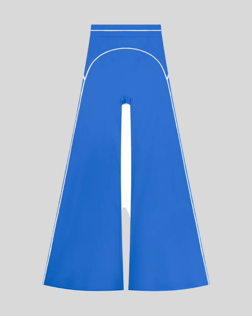 TrackLine Outline Flared Pants in Colorful Blue front view featuring a high-rise waistband, contrast piping, and flared leg