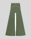 TrackLine Outline Flared Pants in Gray Green front view featuring a high-rise waistband, contrast piping, and flared leg
