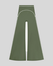 TrackLine Outline Flared Pants in Gray Green front view featuring a high-rise waistband, contrast piping, and flared leg