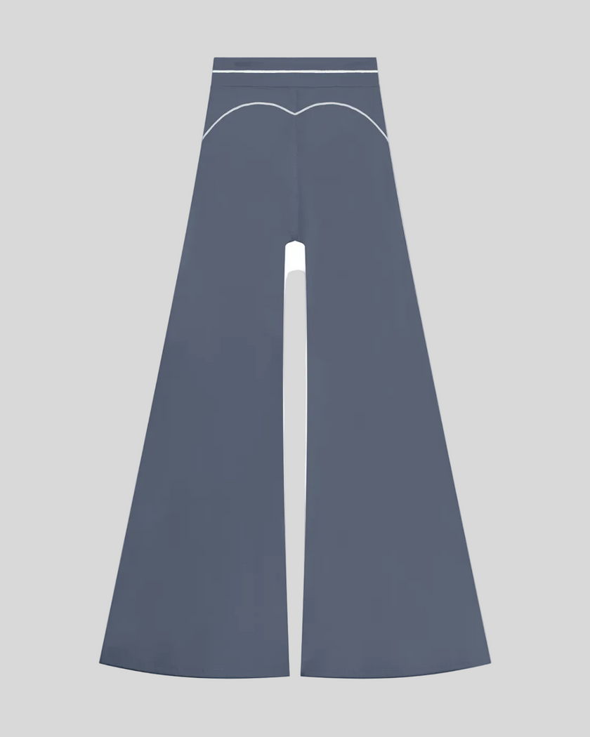 TrackLine Outline Flared Pants in Haze Blue back view showcasing the sculpting back seam and flared silhouette